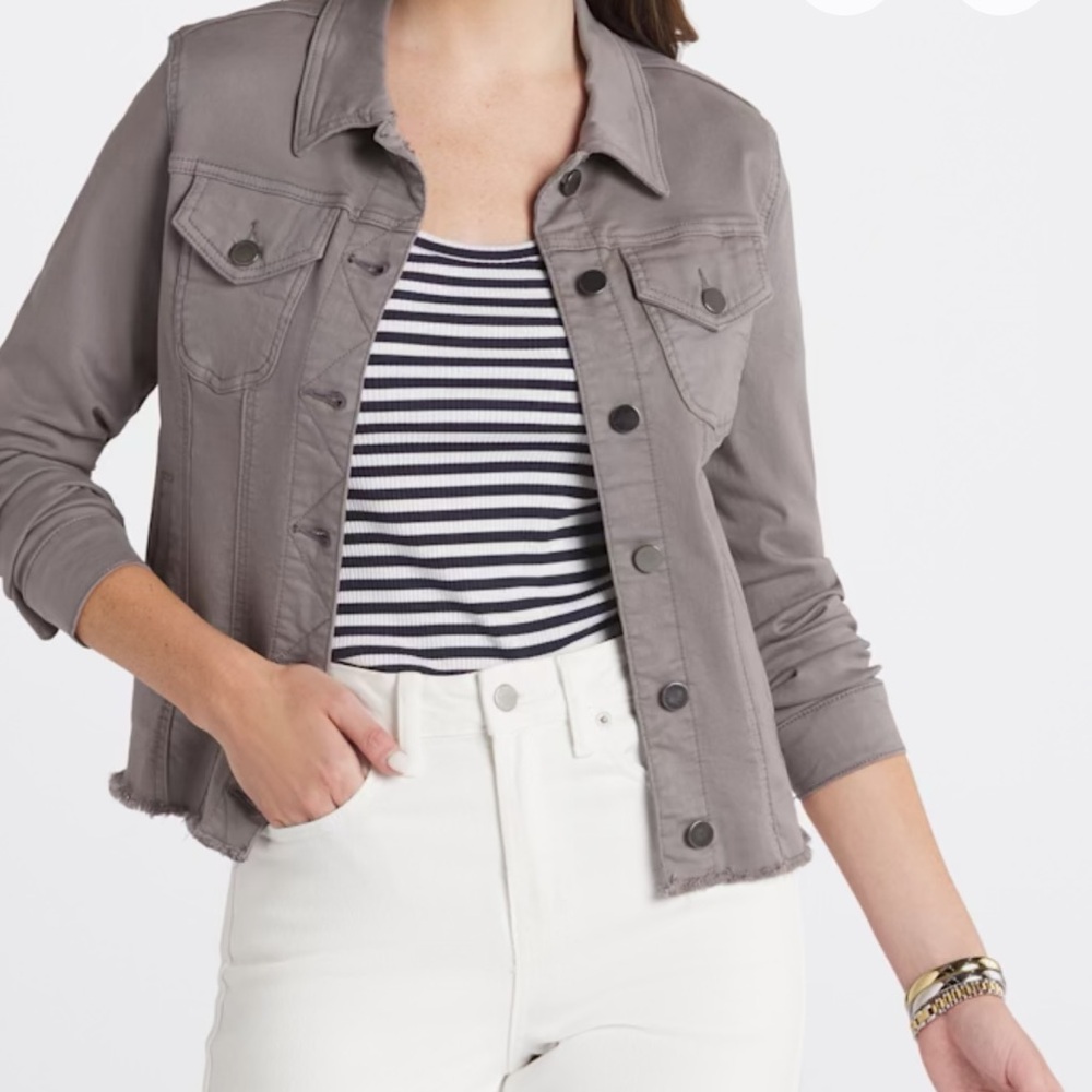 Prosperity Dolly Fray Hem Gray Jacket: Large